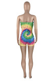 Green Fashion Sexy Print Tie Dye Bandage Backless Strapless Skinny Romper
