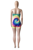 Green Fashion Sexy Print Tie Dye Bandage Backless Strapless Skinny Romper