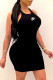 Black Fashion Street Print Backless Halter One Step Skirt Dresses