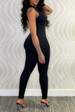 Black Sexy Solid Hollowed Out Patchwork O Neck Skinny Jumpsuits