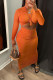 Orange Sexy Casual Solid Fold O Neck Long Sleeve Two Pieces