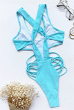 Red Fashion Sexy Solid Hollowed Out Backless Swimwears (Without Paddings)