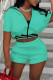 Fluorescent Green Fashion Casual Solid Patchwork Zipper Collar Short Sleeve Two Pieces