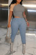 Blue Gray Sexy Solid Hollowed Out Patchwork Buttons O Neck Regular Jumpsuits