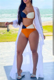 Orange Fashion Sexy Patchwork Hollowed Out Backless Swimwears (Without Paddings)