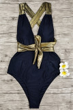 Deep Coffee Fashion Sexy Solid Bandage Patchwork Backless Swimwears (With Paddings)