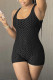Black Casual Sportswear Solid Backless U Neck Skinny Romper