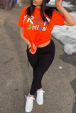 Purple Fashion Casual Print Basic O Neck T-Shirts