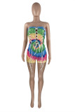 Green Fashion Sexy Print Tie Dye Bandage Backless Strapless Skinny Romper