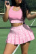 Pink Sexy Casual Print Patchwork O Neck Sleeveless Two Pieces