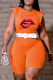Orange Casual Lips Printed Patchwork O Neck Skinny Rompers