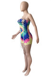 Green Fashion Sexy Print Tie Dye Bandage Backless Strapless Skinny Romper