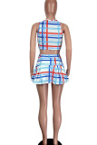 Rose Red Casual Sportswear Plaid Print Patchwork U Neck Sleeveless Two Pieces