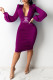 Purple Fashion Sexy Print Letter V Neck One Step Skirt Dresses
