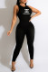 Black Fashion Casual Print Letter O Neck Jumpsuits