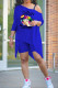 Blue Fashion Casual Print Asymmetrical Oblique Collar Short Sleeve Two Pieces