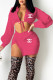 Rose Red Fashion Street Print Letter Turndown Collar Long Sleeve Two Pieces