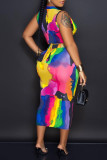 Multi-color Fashion Sexy Print Basic V Neck Sleeveless Two Pieces