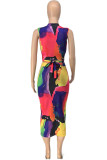 Multi-color Fashion Sexy Print Basic V Neck Sleeveless Two Pieces