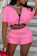 Pink Fashion Casual Solid Patchwork Zipper Collar Short Sleeve Two Pieces
