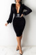 Black Fashion Sexy Print Letter V Neck One Step Skirt Dresses