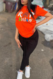 Purple Fashion Casual Print Basic O Neck T-Shirts