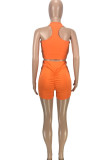 Orange Sexy Casual Solid Backless U Neck Sleeveless Two Pieces