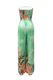 Multicolor Fashion Sexy Print Backless Strapless Regular Jumpsuits