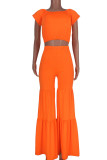 Tangerine Casual Solid Patchwork O Neck Short Sleeve Two Pieces