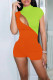 Tangerine Red Sexy Solid Hollowed Out Patchwork O Neck Regular Rompers