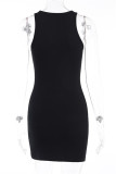 Black Fashion Sexy Solid Hollowed Out Chains O Neck Sleeveless Dress