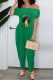 Green Casual Print Patchwork Off the Shoulder Loose Jumpsuits