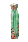 Multicolor Fashion Sexy Print Backless Strapless Regular Jumpsuits