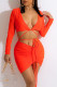 Orange Fashion Sexy Solid Bandage Hollowed Out Draw String V Neck Long Sleeve Dresses