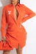 Orange Fashion Street Print Letter Turndown Collar Shirt Dress Dresses
