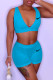 Blue Fashion Casual Print Patchwork V Neck Sleeveless Two Pieces
