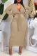 Dark Brown Sexy Solid Patchwork V Neck Long Sleeve Two Pieces