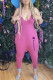 Purple Fashion Street Print Letter Spaghetti Strap Jumpsuits