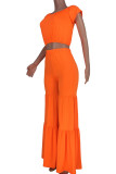 Tangerine Casual Solid Patchwork O Neck Short Sleeve Two Pieces