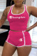 Rose Red Fashion Sportswear Print Letter U Neck Sleeveless Two Pieces