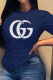 Navy Blue Fashion Casual Print Letter O Neck T-Shirts