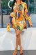 Multicolor Fashion Casual Print Without Belt Turndown Collar Long Sleeve Shirt Dress