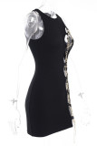 Black Fashion Sexy Solid Hollowed Out Chains O Neck Sleeveless Dress