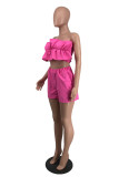 Rose Red Sexy Casual Solid Backless Strapless Sleeveless Two Pieces