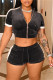 Black Fashion Casual Solid Patchwork Zipper Collar Short Sleeve Two Pieces