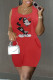 Red Fashion Street Character Pocket U Neck Rompers