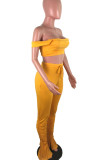 Yellow Fashion Sexy Solid Backless Strapless Sleeveless Two Pieces