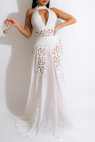 Red Fashion Sexy Solid Hollowed Out Backless Half A Turtleneck Evening Dress