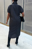 White Casual Solid Patchwork Buckle Turndown Collar Shirt Dress Dresses