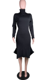 Black Casual Solid Split Joint Half A Turtleneck Trumpet Mermaid Dresses